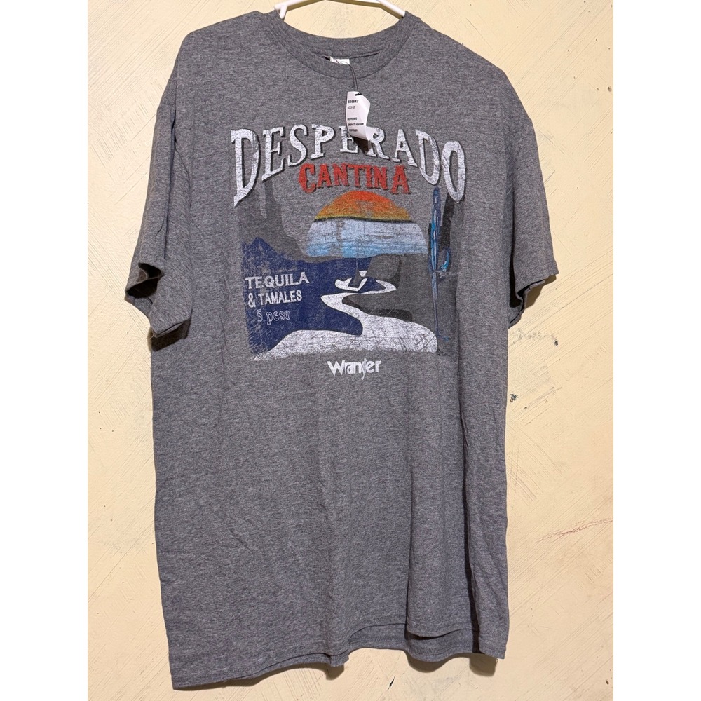 Wrangler Desperado Cantina Graphic T-Shirt Mens Large Gray Tequila Tamales NEW - Picture 1 of 4